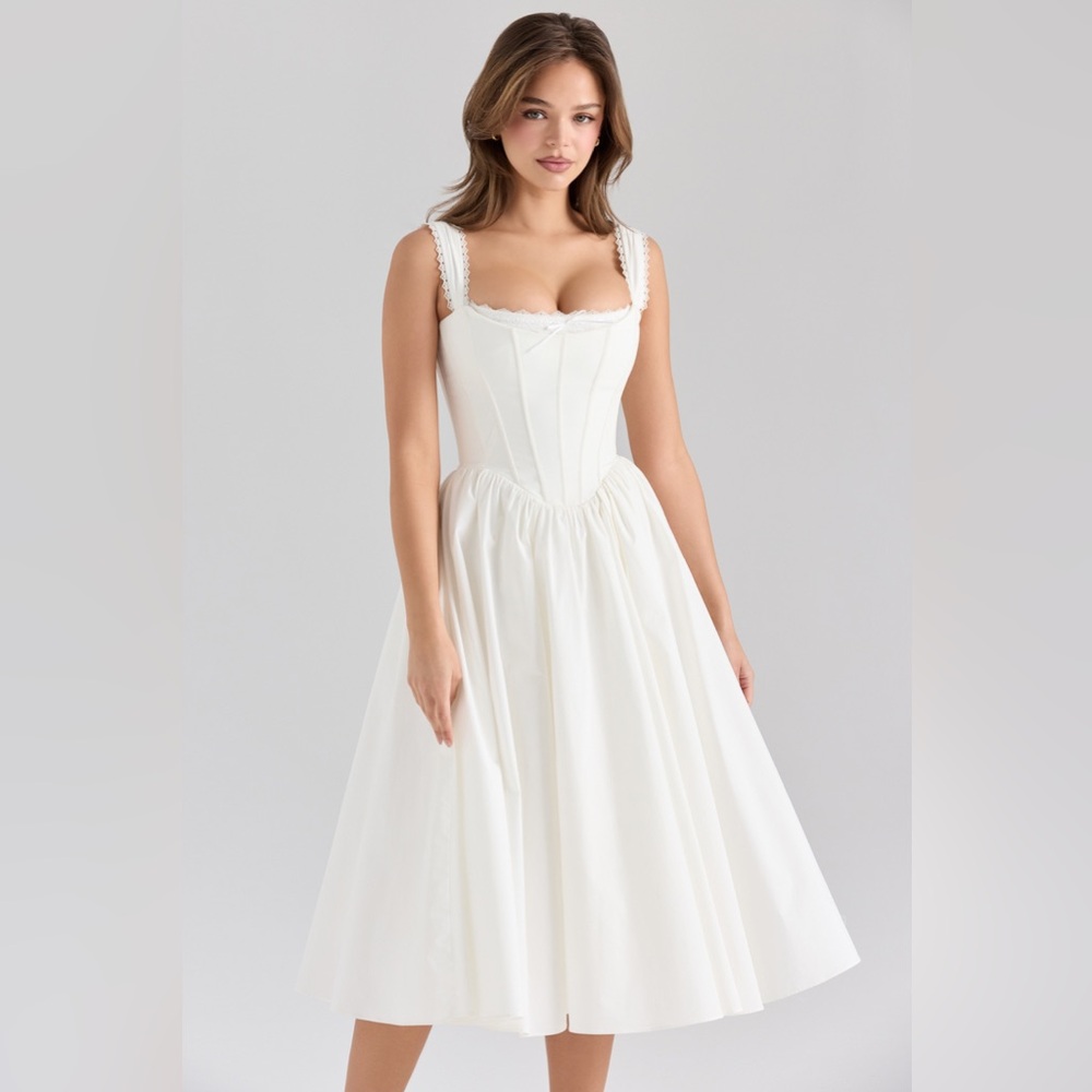 House of CB Amara White Stretch Cotton Corset Midi Dress - Picture 5 of 11